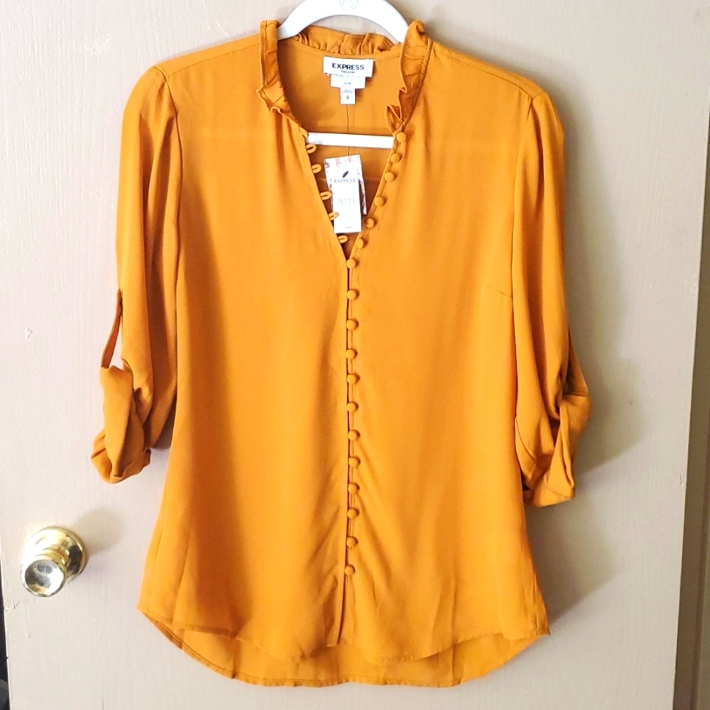 Express Button Down Blouse, Gold, Small
